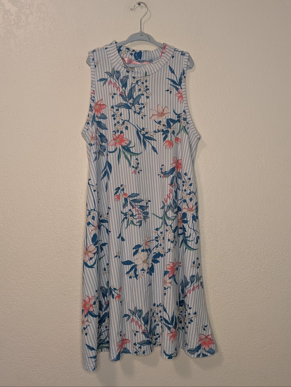 KISS Sleeveless Blue & Pink Floral Girls Midi Dress